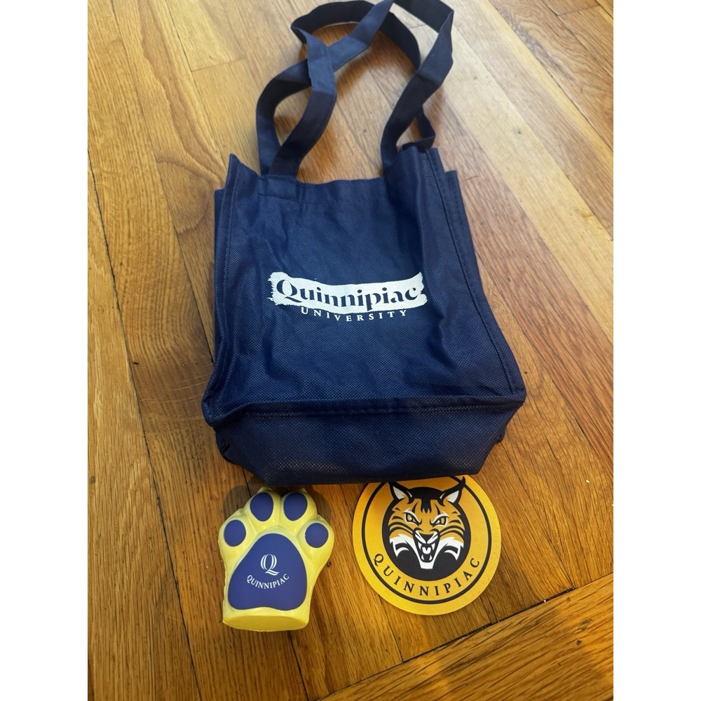 Quinnipiaic University Small Tote Bag With Hand Squeezer And Coaster Connecticut
